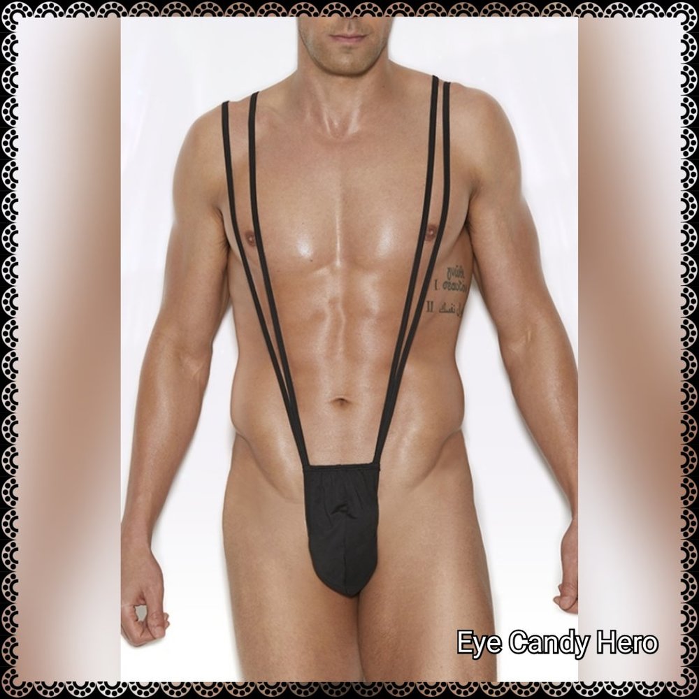 🆕🖤Black Men's Suspender Pouch Lingerie /stripper wear